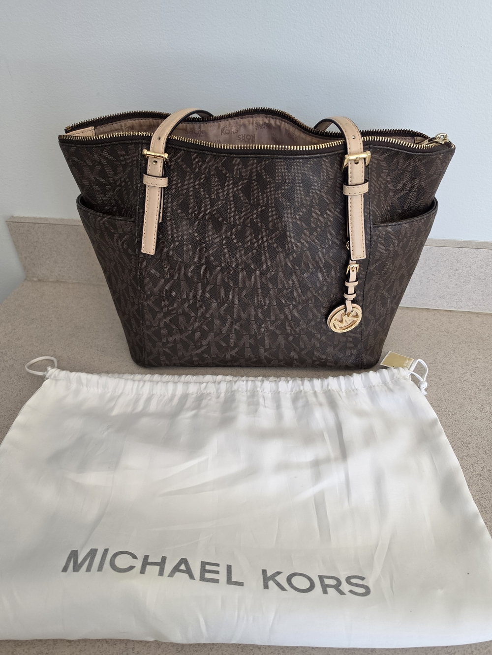 Michael Kors Brown & Beige Logo Tote Bag
